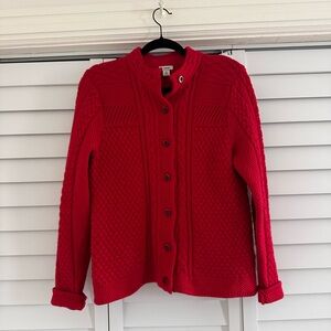 L.L. Bean Cotton Knit Women's Red Button-Up Cardigan